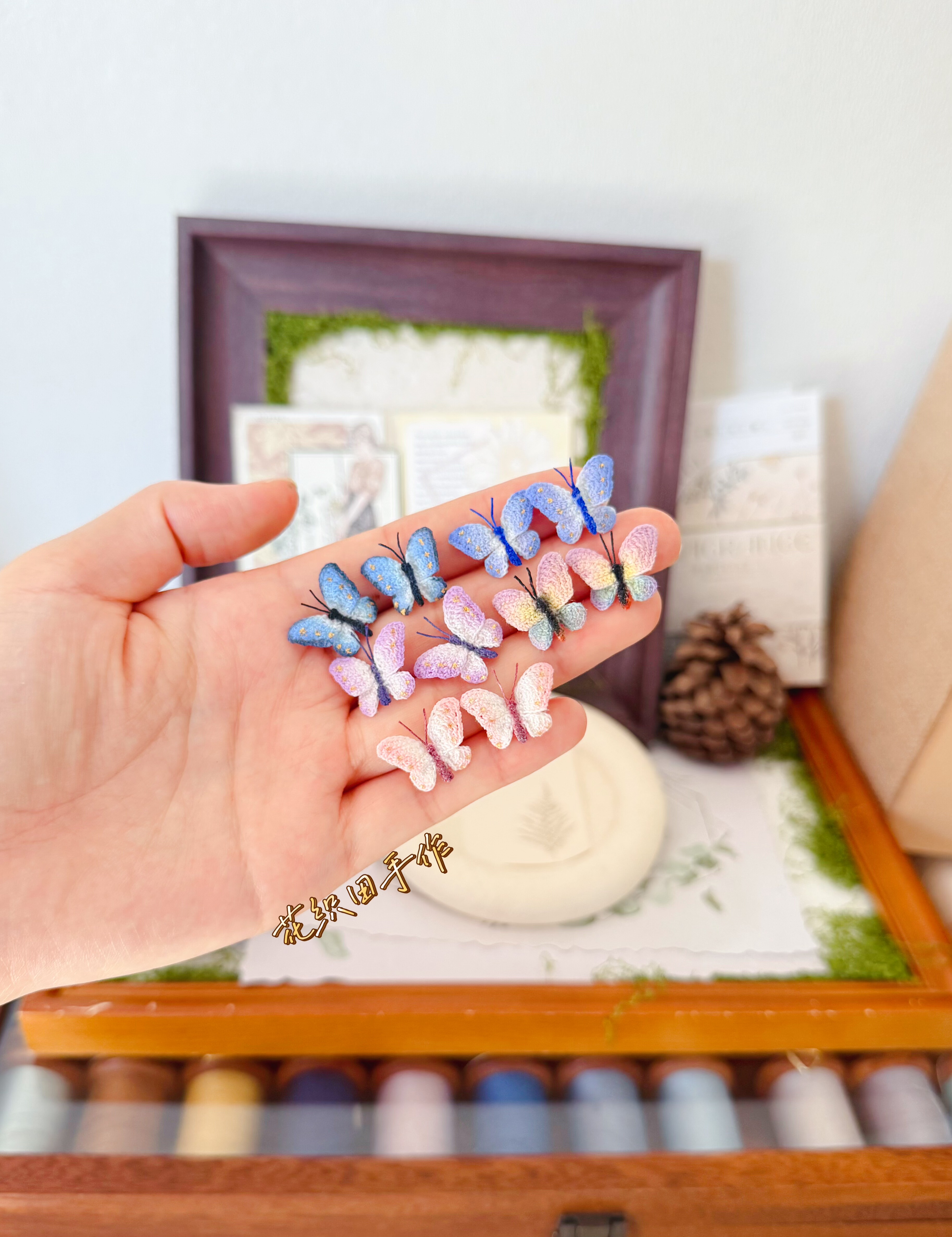 花织田|原创设计手工微钩编织蝴蝶耳钉成品森系衣服配饰节日礼物