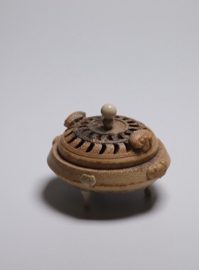 山宁竹舍 三和精工手作竹根雕嵌鹿角葫芦如意香炉摆件