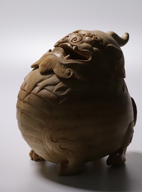 山宁竹舍 精品竹根雕甪端香炉摆件 纯手工雕刻