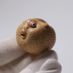 山宁竹舍 齐东精品写实竹根雕河豚把件挂件