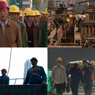 118建筑工人施工現場幕墻施工工人勞作塔吊視頻素材