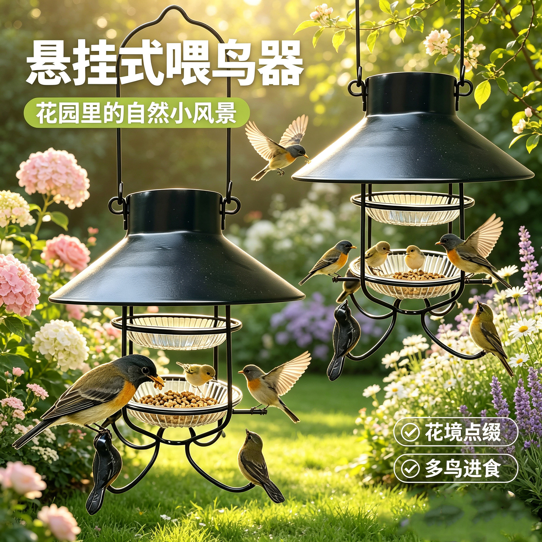 多功能铁艺鸟食器防雨鸟禽喂食器立式铁艺手动喂食通用鸟类喂水器