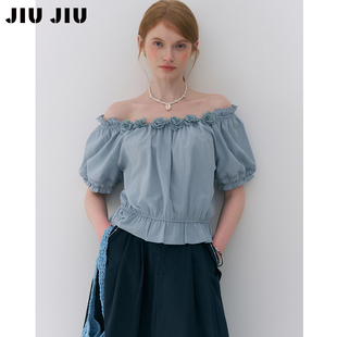 2026新款 JIUJIU法式 浪漫立体花朵衬衫 女夏季 气质衬衣上衣 显瘦短款