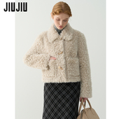 小个子保暖毛毛上衣 短款 JIUJIU复古牛角扣皮毛一体外套女冬季 新款