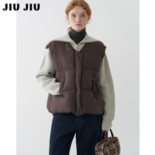 JIUJIU休闲轻薄泡芙白鹅绒羽绒马甲女冬季2025新款保暖加厚背心