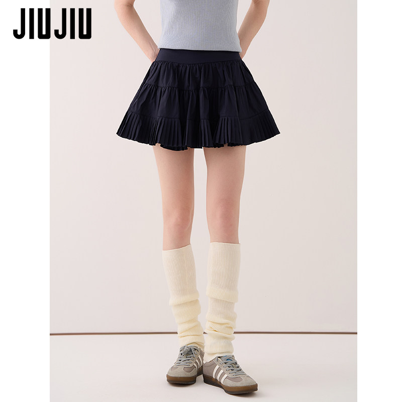 JIUJIU复古芭蕾风蓬蓬百褶半身裙女春季2025新款高腰蛋糕裙短裙
