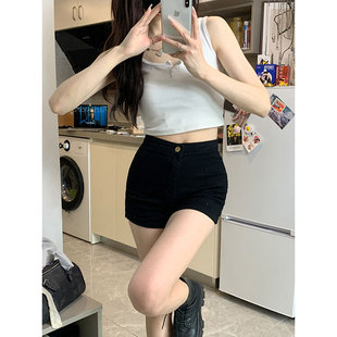 黑色牛仔短裤女团裤2024年新款夏季小个子辣妹高腰A字裤超短热裤