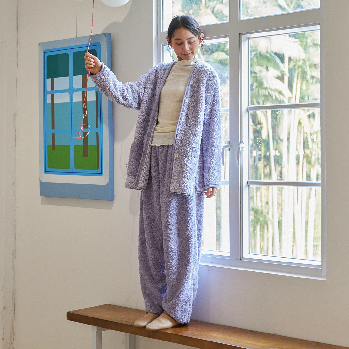 朵朵可可女秋冬半边绒睡衣套装