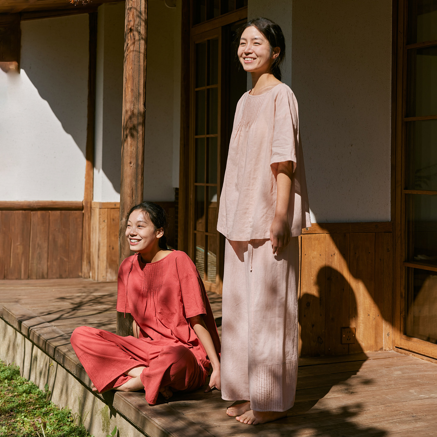 轻中式棉麻26春夏女短袖上衣阔腿裤可外穿宽松休闲家居服朵朵可可