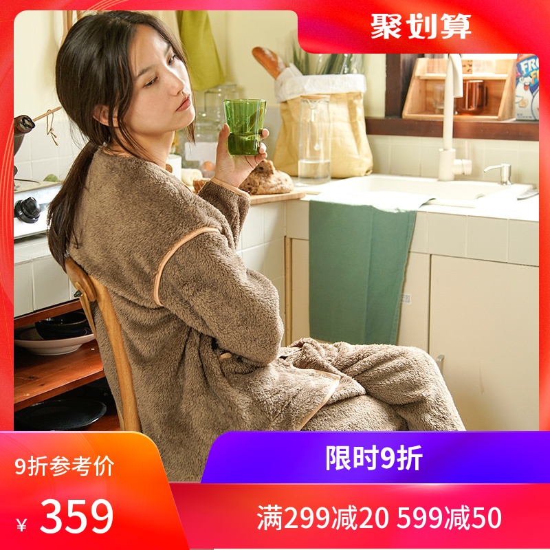 朵朵可可19秋冬加厚珊瑚绒长袖长裤两件套装休闲宽松家居服睡衣女