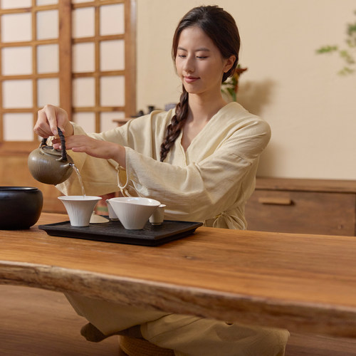 棉麻提花长袖长裤家居服套装