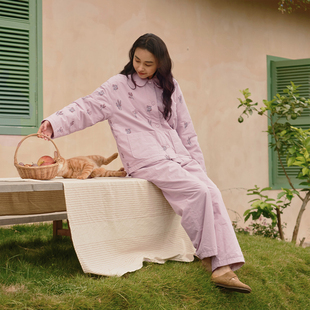 保暖防寒绒里夹棉提花甜美简约女家居服套装 朵朵可可冬季 新款