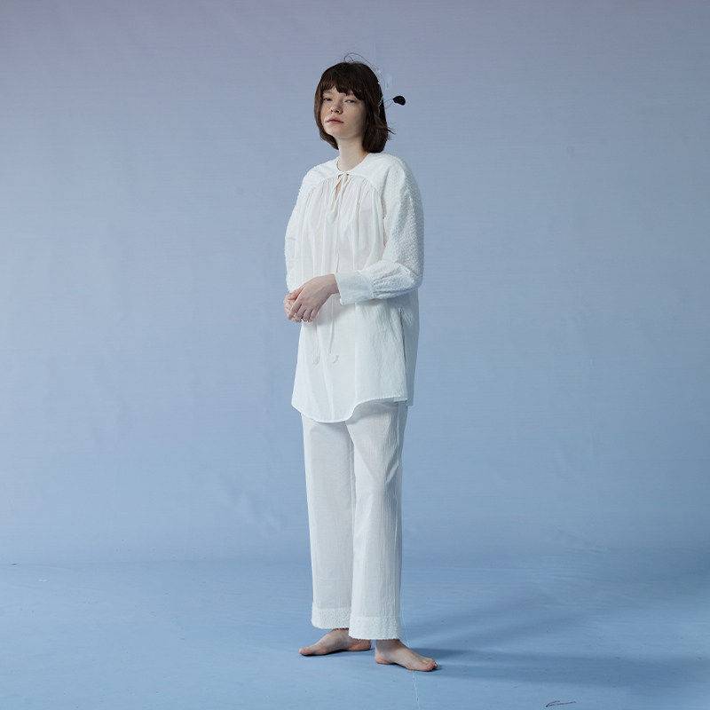朵朵可可简约风纯棉提花羽毛布家居服套装女春秋四季款轻柔睡衣