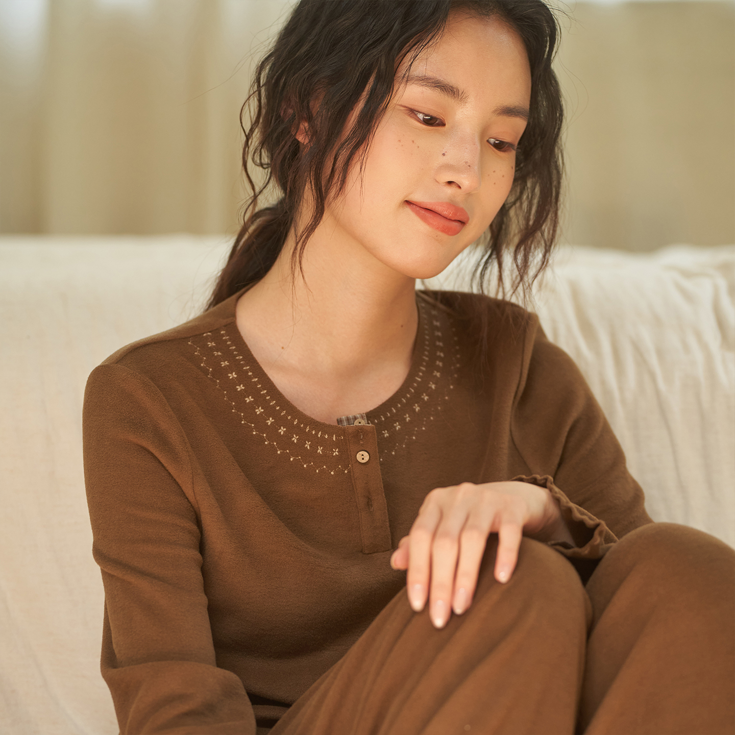 保暖亲肤双面热暖绒套头套装