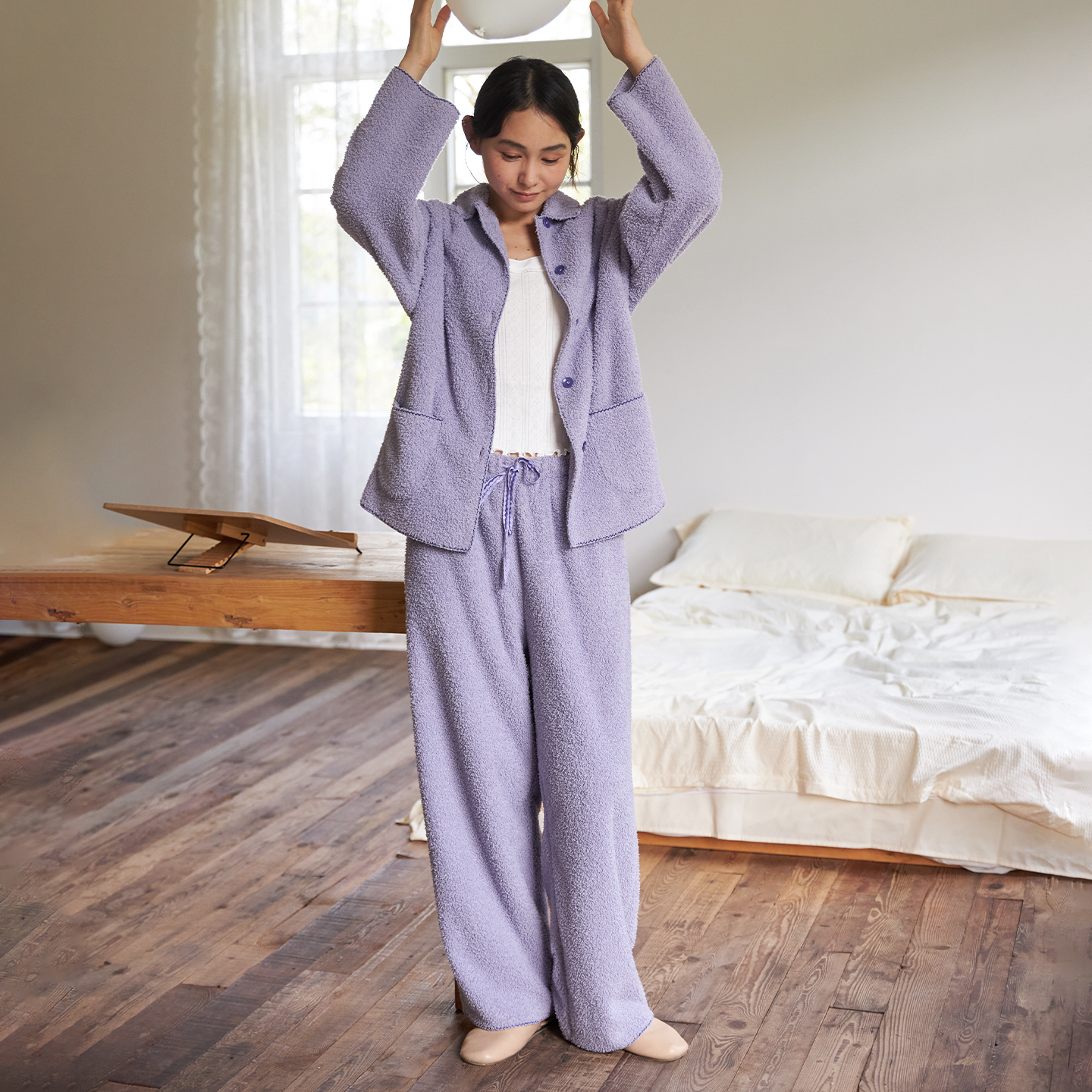 珠绒外套上衣长睡裤女家居服