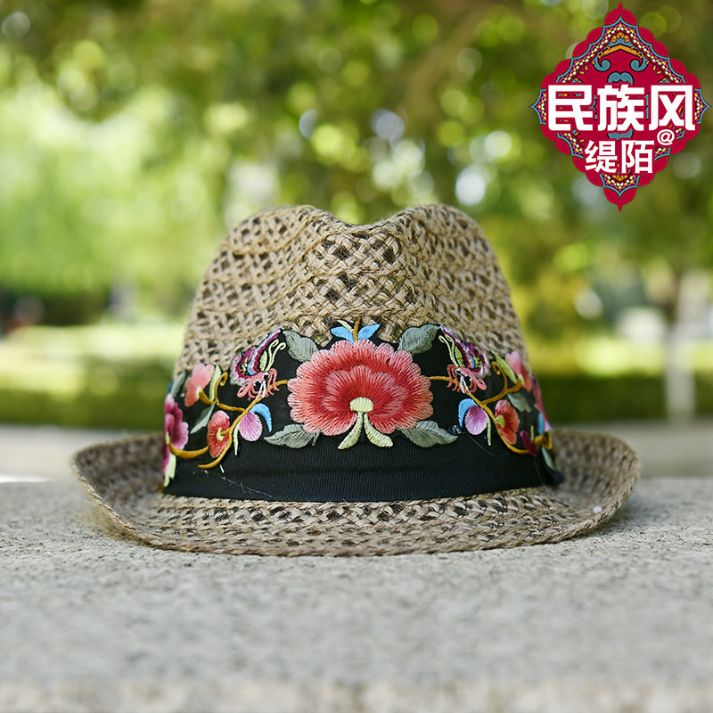 帽子女夏天遮阳帽亚麻镂空礼帽民族风刺绣花潮休闲爵士帽沙滩草帽,服饰配件/皮带/帽子/围巾,帽子,淘宝优惠券,粉丝福利购,淘宝优惠卷