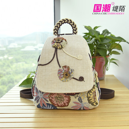 2026新款民族风布艺小双肩包女背包手工编织棉麻布包休闲百搭女包