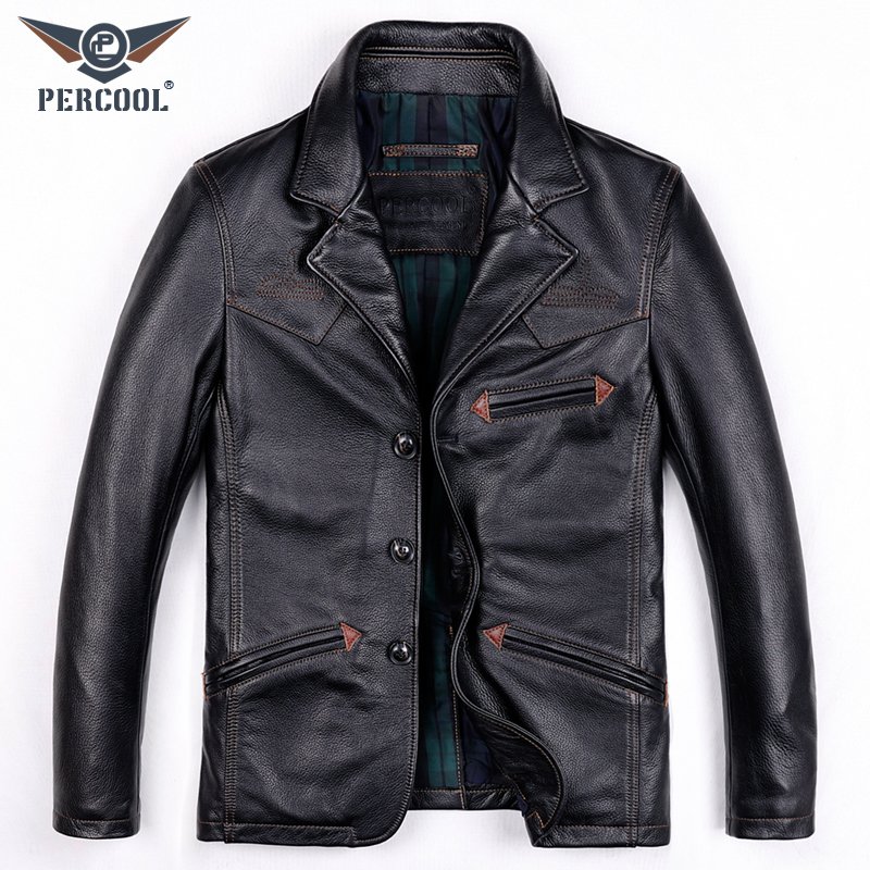 PERCOOL修身头层牛皮真皮皮衣