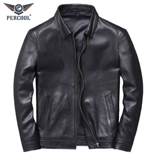 新款绵羊皮翻领真皮皮衣休闲男士短款皮夹克时尚百搭薄款单皮外套