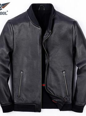 经典棒球服真皮皮衣休闲男士头层牛皮外套秋冬时尚短款修身皮夹克
