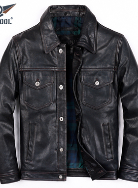 新品真皮皮衣男士507山羊皮休闲翻领皮夹克时尚秋冬单皮机车外套
