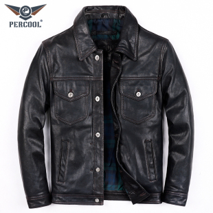 秋冬单皮机车外套 507山羊皮休闲翻领皮夹克时尚 新品 真皮皮衣男士