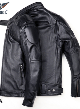 新款哈雷机车服真皮皮衣头层纯牛皮男士立领摩托车骑行皮夹克外套