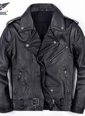 终结者2代真皮皮衣美式斜拉链皮夹克男士头层牛皮机车骑行服外套
