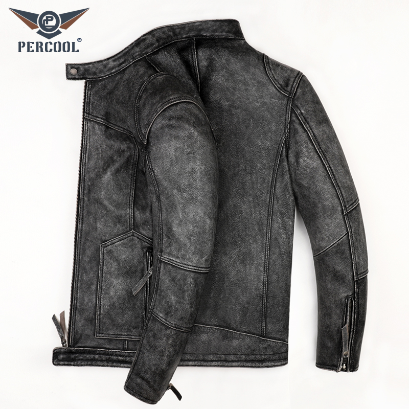 PERCOOL欧美风男装复古真皮皮衣