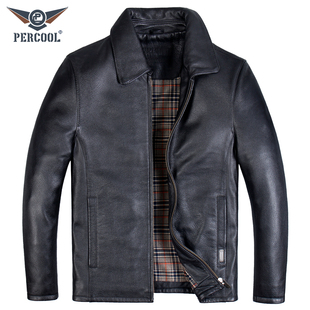 头层厚牛皮商务休闲翻领皮夹克短款 秋冬真皮皮衣中年男装 单皮外套
