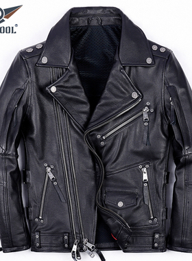 哈雷机车服真皮皮衣男头层牛皮骑行外套重磅新款大翻领摩托车夹克