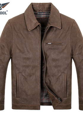 真皮皮衣男休闲翻领复古皮夹克欧美风头层磨砂牛皮秋冬季中年外套