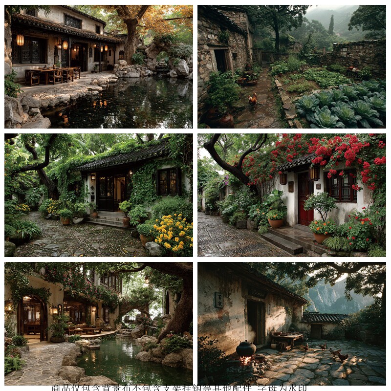 3D立体仿真南方村庄背景布直播