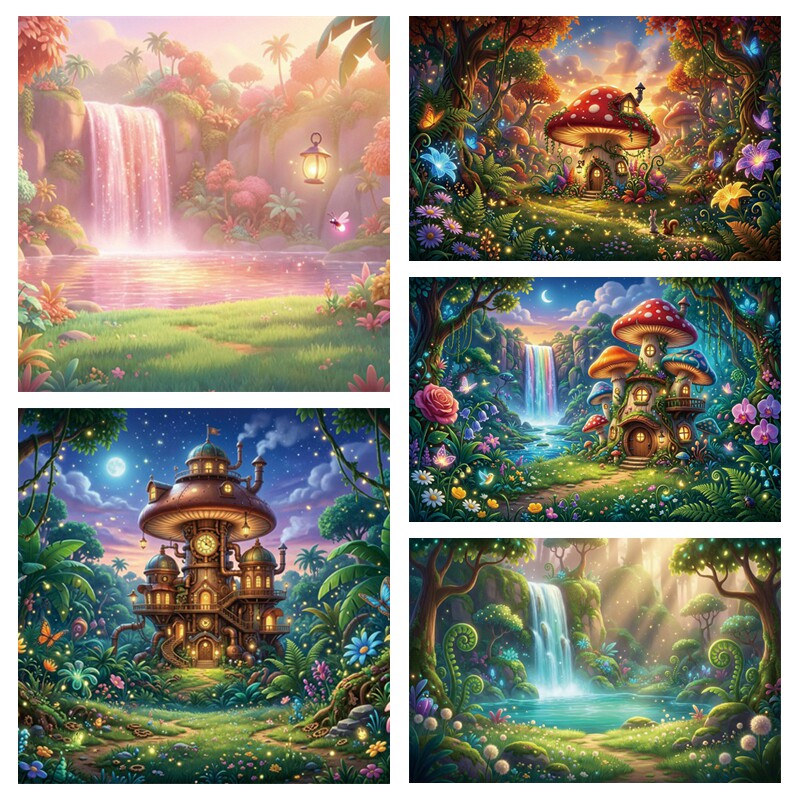 梦幻森林蘑菇背景布儿童精灵写真