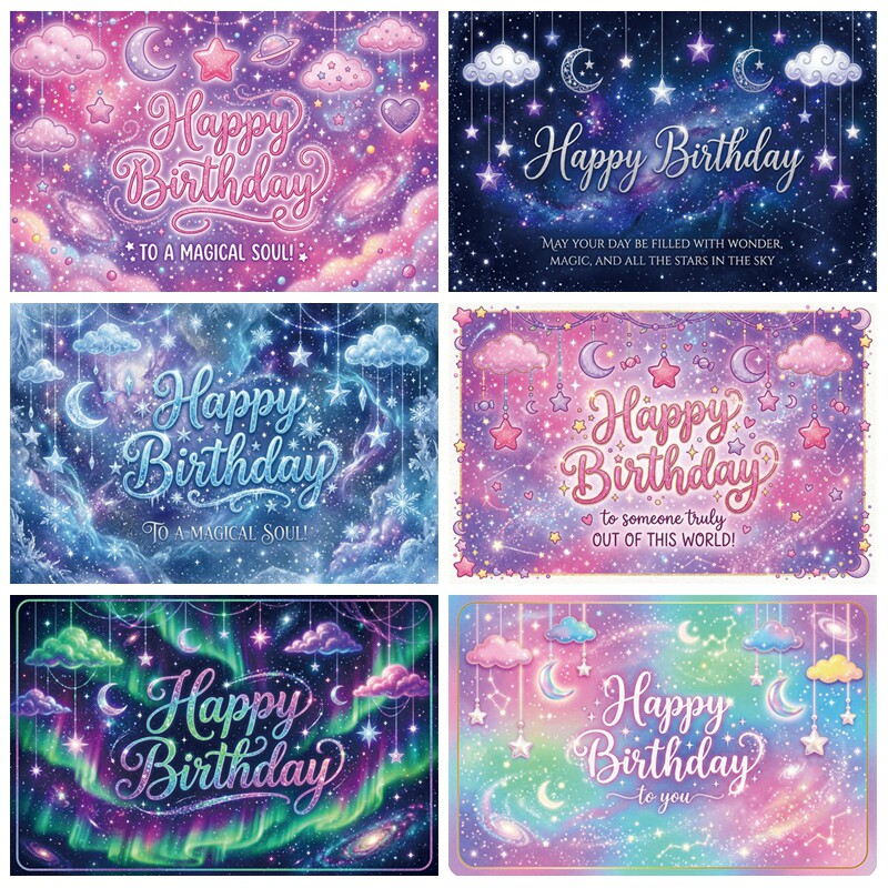 太空梦幻星云生日主题背景布儿童生日派对装饰梦幻紫色儿童拍照