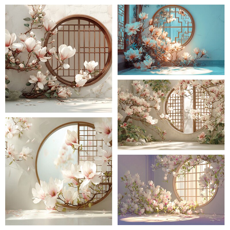 新中式花朵人像清冷写真背景布