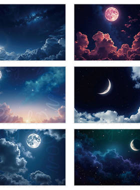 夜空月亮背景布主播直播间墙布