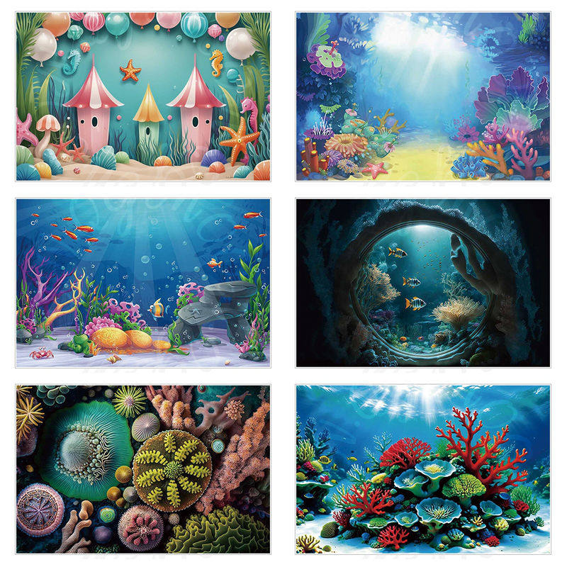 海底世界背景布影楼儿童写真墙布鱼缸造景水族海洋仿真3d数码挂布