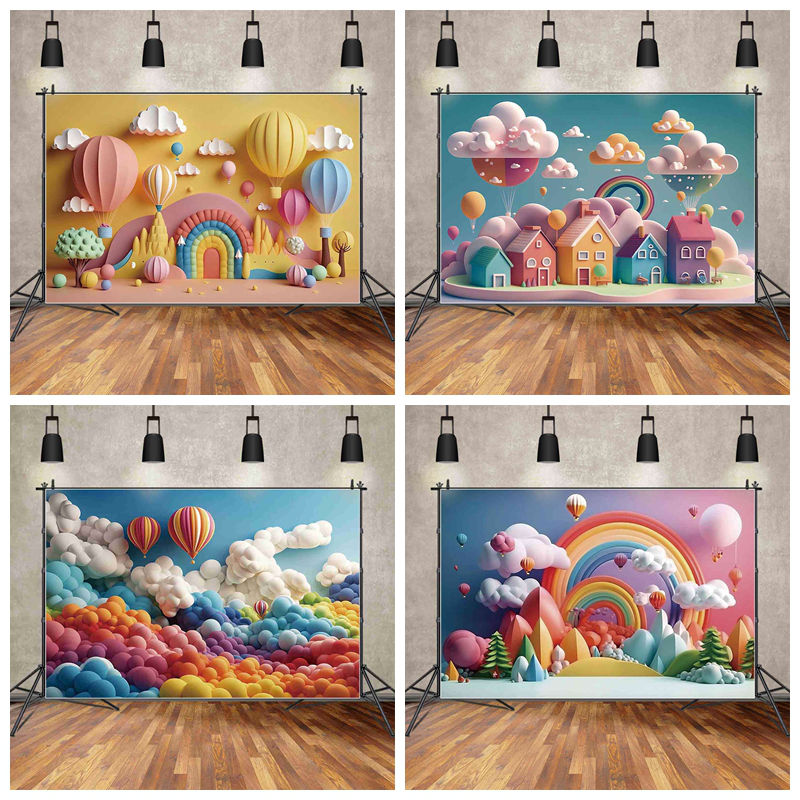 彩云气球场景儿童拍照写真背景布