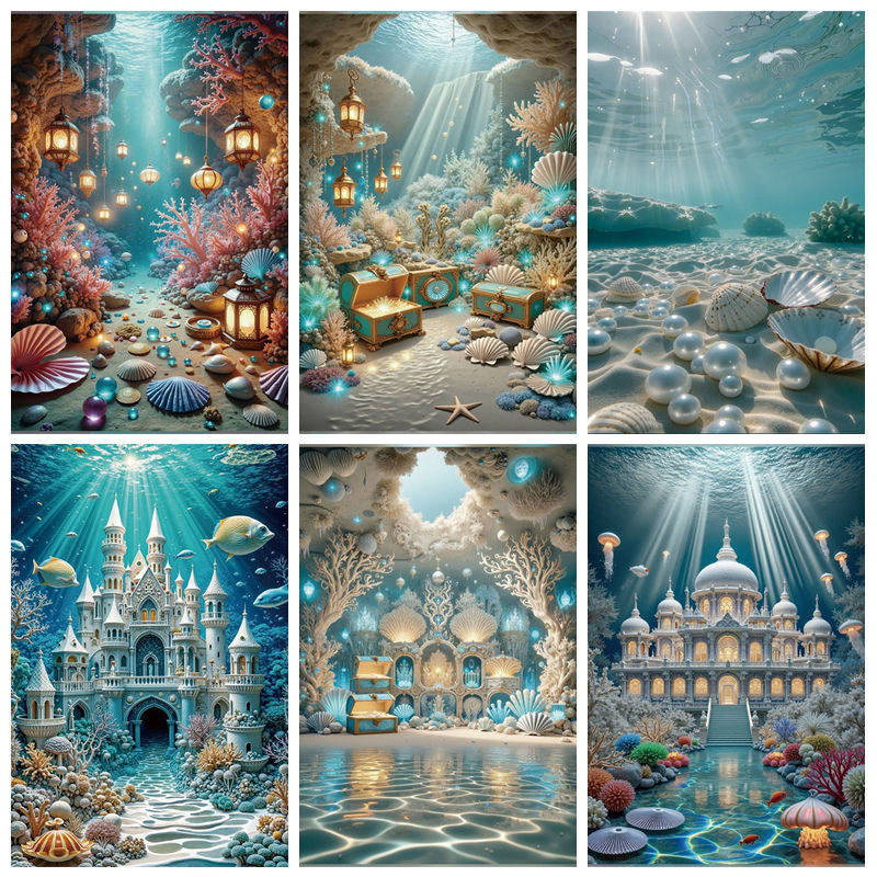 儿童梦幻海底城堡摄影背景布