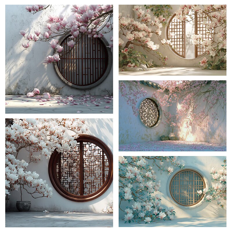 唯美玉兰花樱花古风背景布汉服