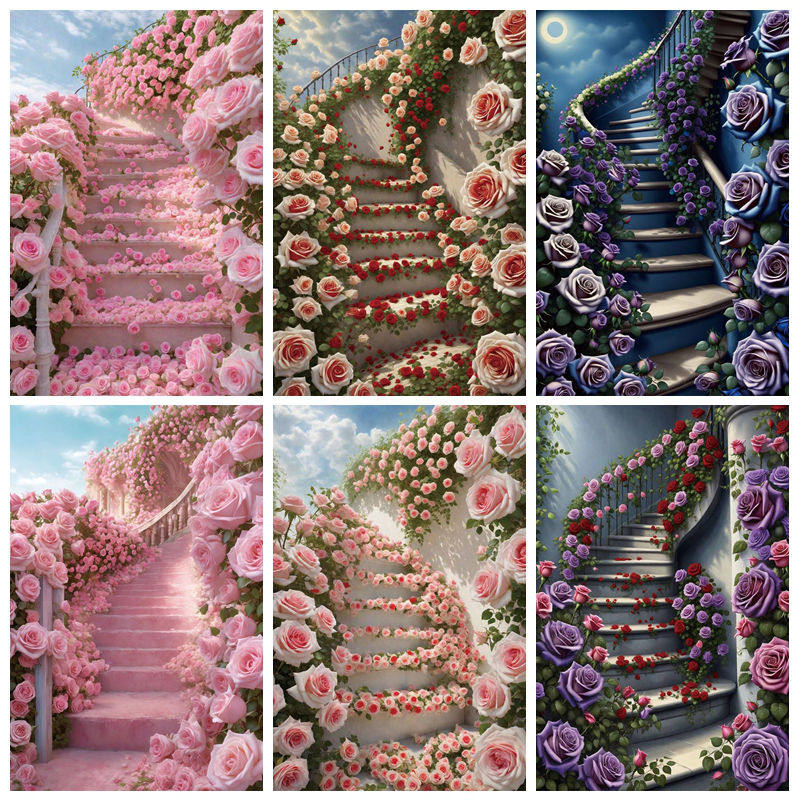 梦幻玫瑰花楼梯背景布儿童写真布