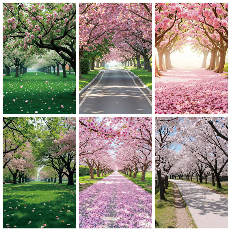 新款樱花背景布儿童少女写真墙布