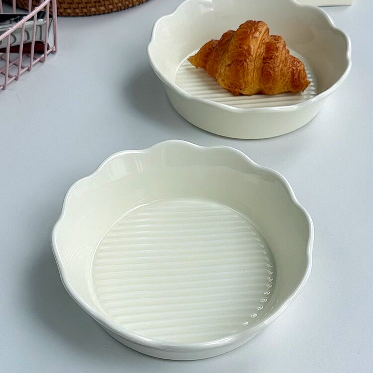 ins精致奶油风陶瓷早点心沙拉碗高颜值家用烤碗花边水果碗饭碗
