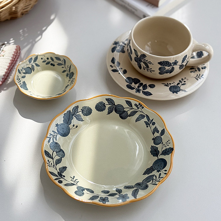复古花卉陶瓷餐盘菜盘子水果花边盘中古咖啡杯牛奶杯,餐饮具,盘,淘宝优惠券,粉丝福利购,淘宝优惠卷