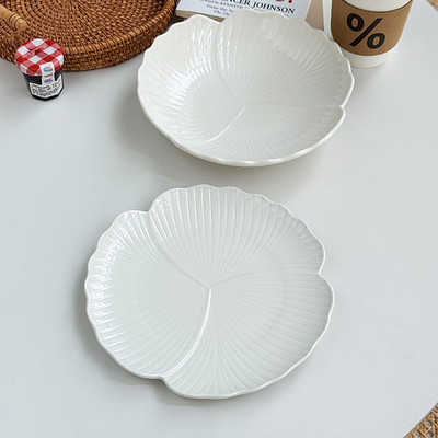 创意设计感花朵边家用餐盘高级精致荷叶深盘高颜值竖纹纯色餐具