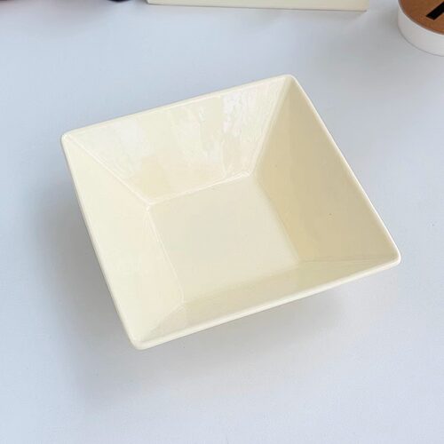 简约正方形编织花纹小吃甜点盘子奶油色釉下彩味碟火锅酱料碟