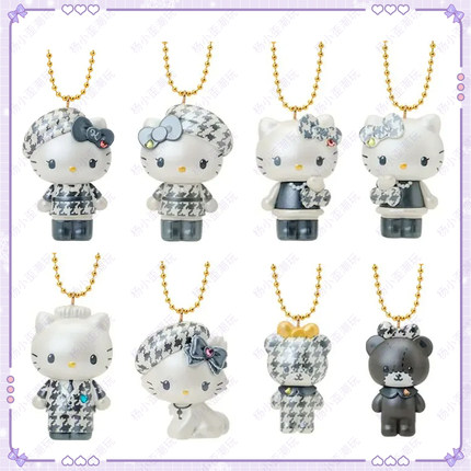 现货日本正版三丽鸥hellokitty优雅千金千鸟格生日盲盒钥匙扣挂件