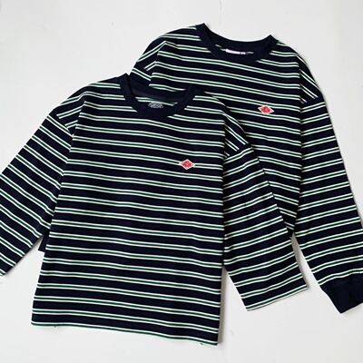 日系dan撞色条纹纯棉上衣女百搭宽松T恤ton女秋冬款