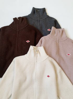 日系25秋冬新品danton坑条拉链高领针织毛衣外套女